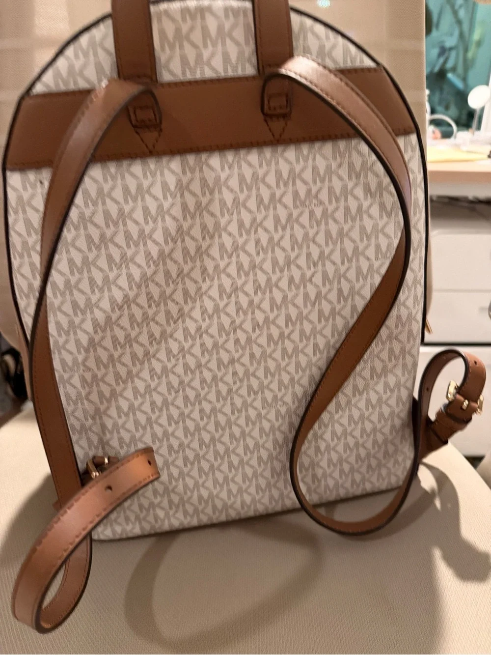 Michael Kors Cream and Brown Signature Backpack